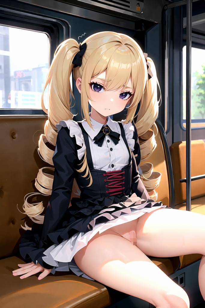 電車で見かけたノーパンの金髪ツインテール美少女 AI生成イラスト